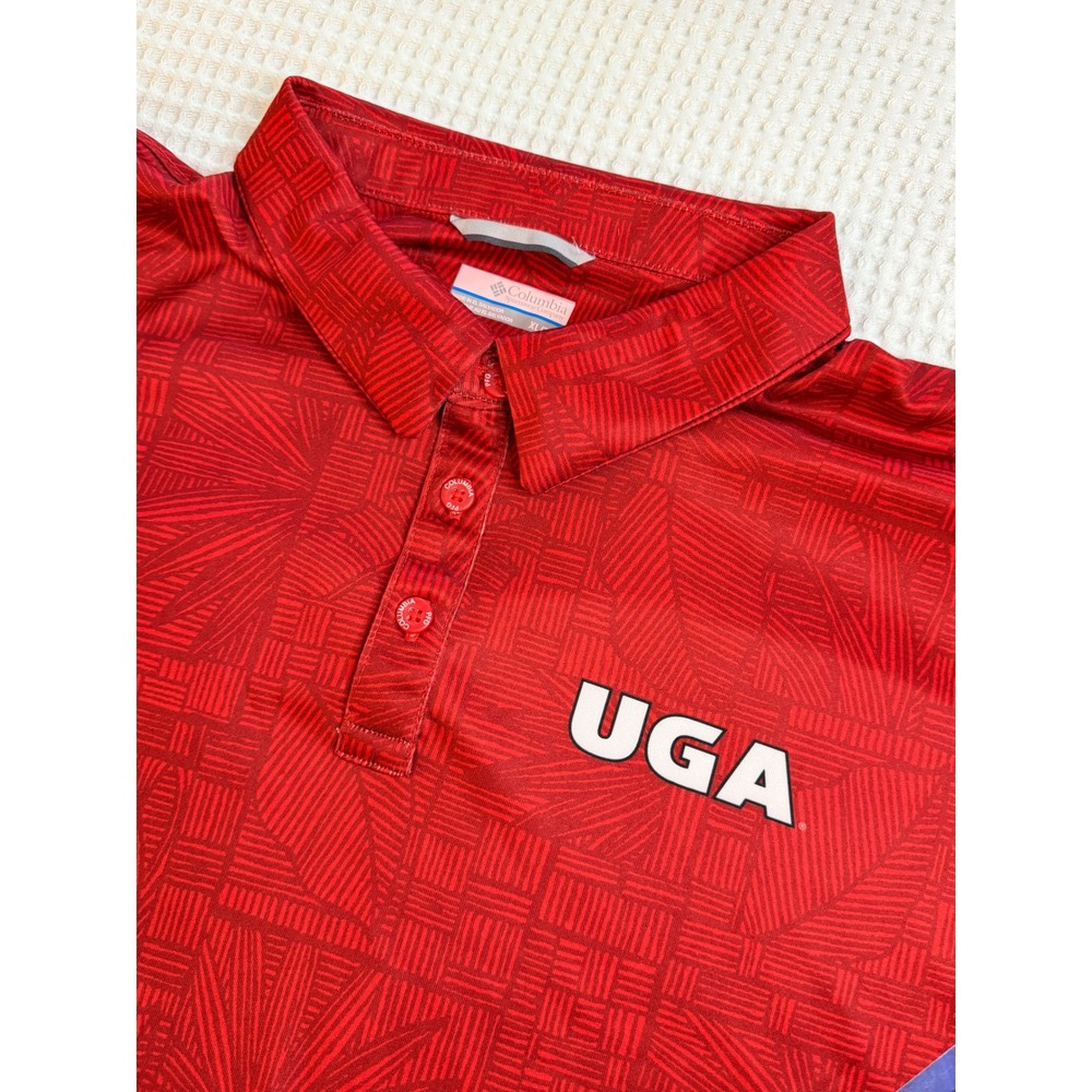 Georgia Bulldogs Columbia PFG Polo Mens XL Red UGA Geometric Palm Print